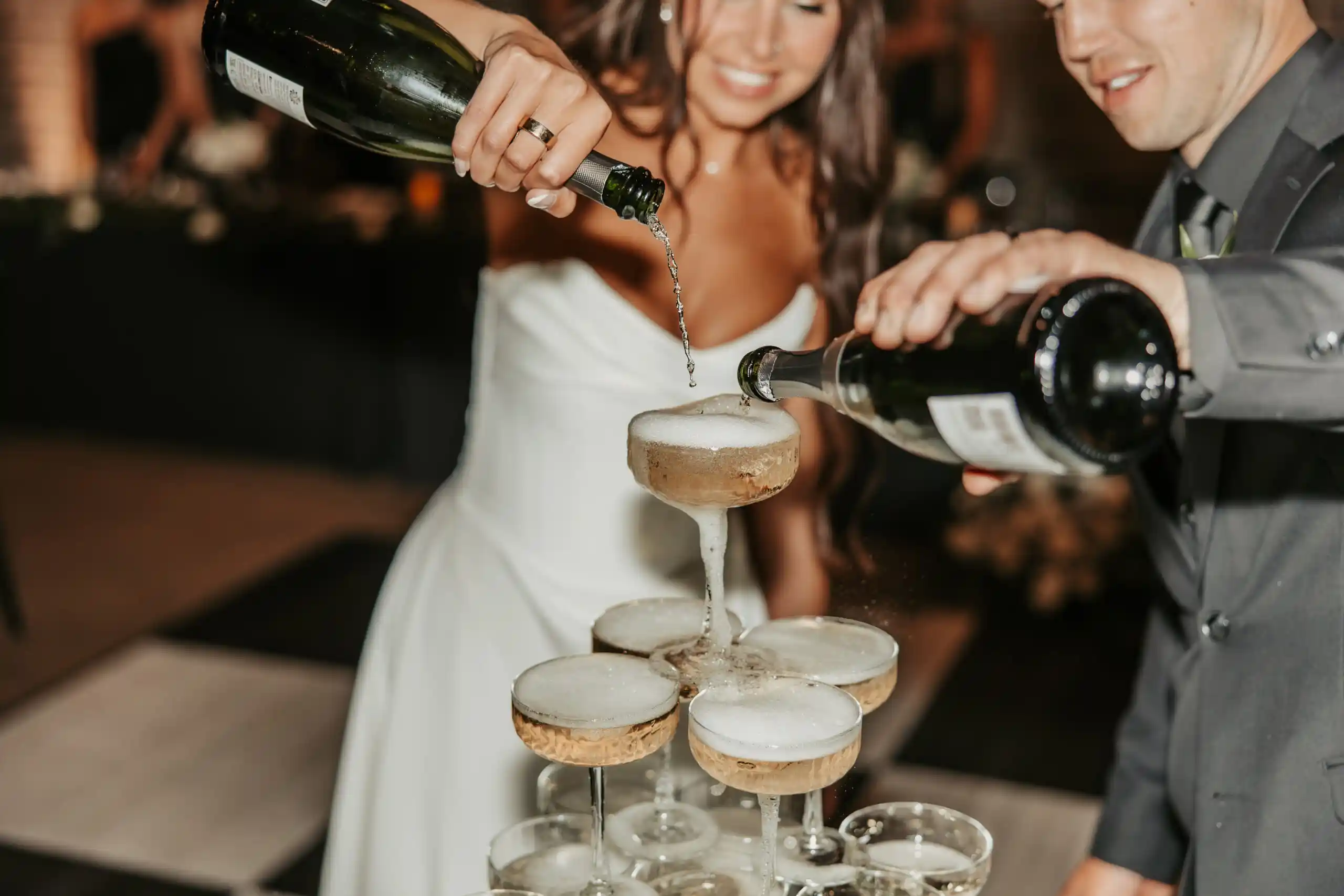 champagne tower at port 393, weddings and events in holland michigan