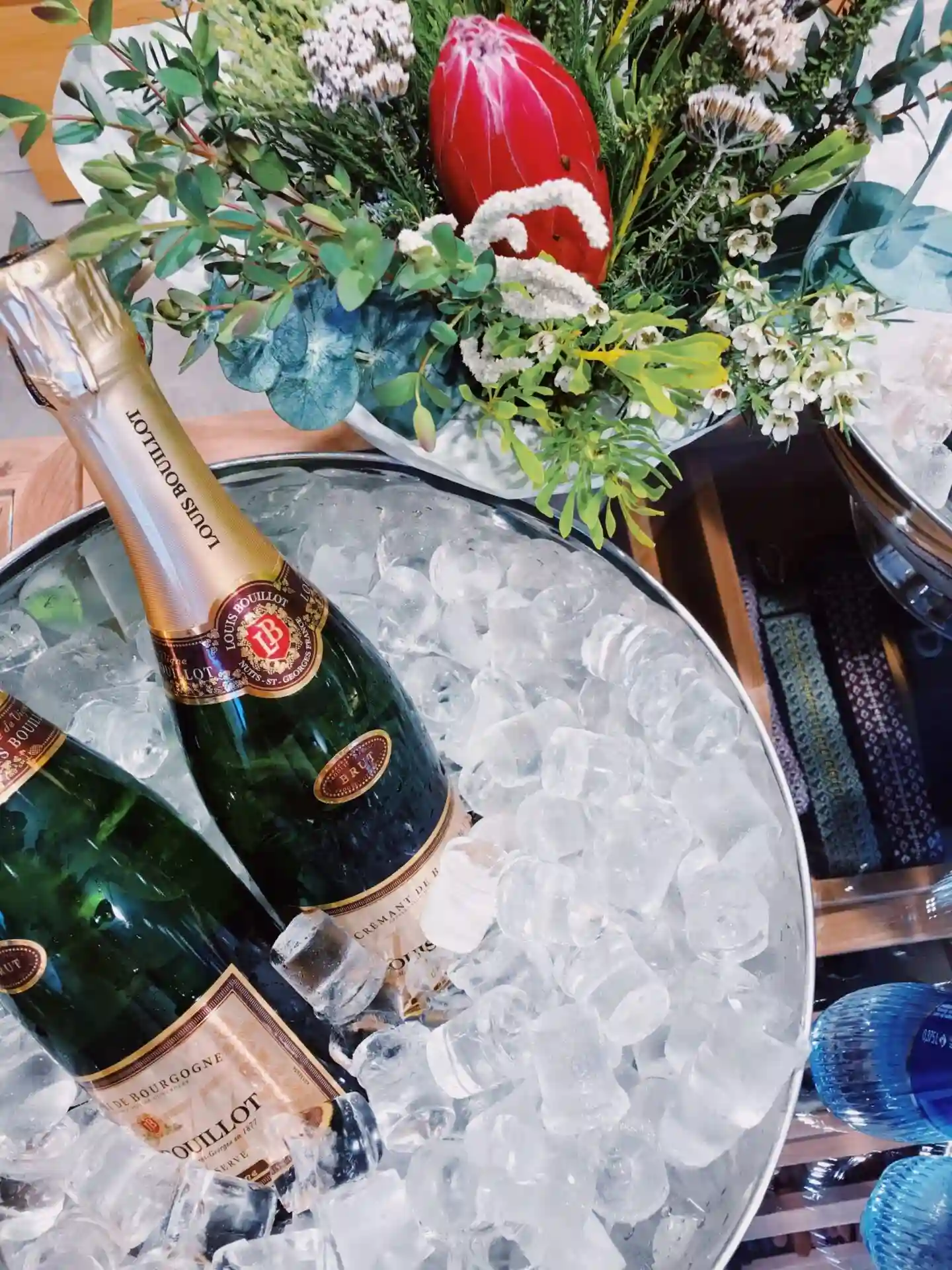 champagne in ice bucket on rooftop of port 393 in holland michigan