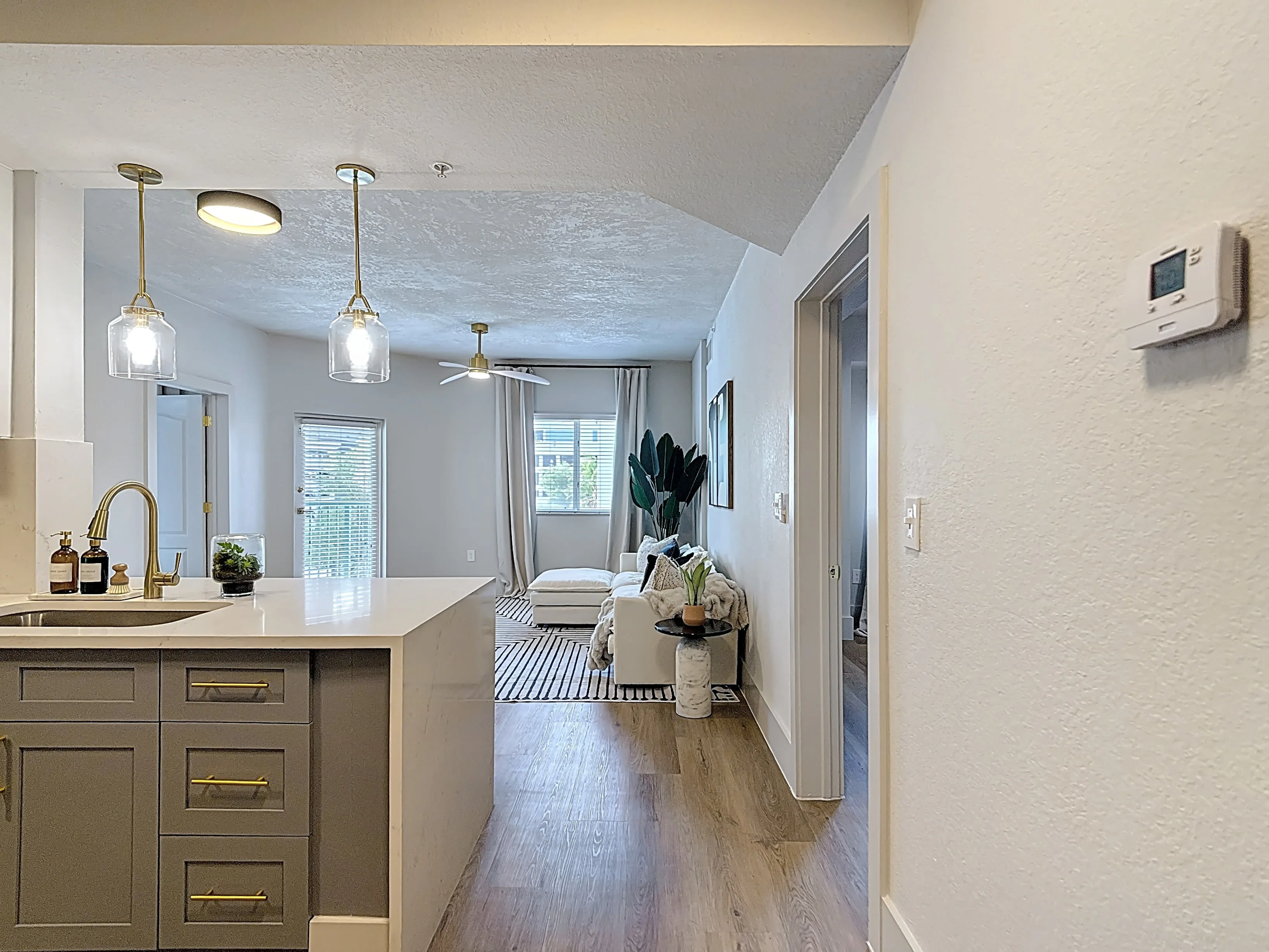 Kitchen with white cabinets and stainless steel appliances