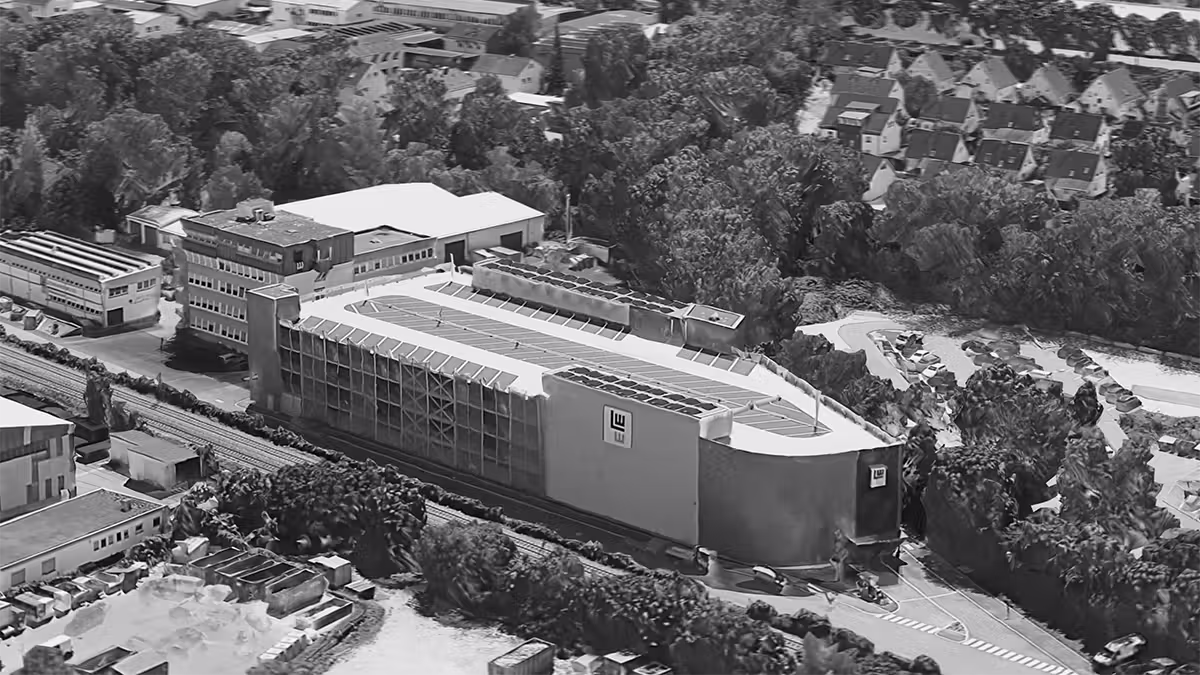 Luftaufnahme eines Firmenparkhauses in Göppingen, geplant von PROKON