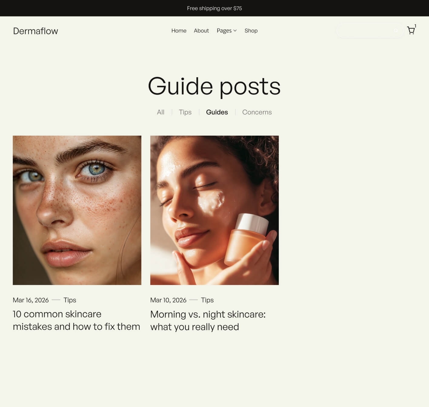 Dermaflow - Blog Category Page - Skincare Webflow Template