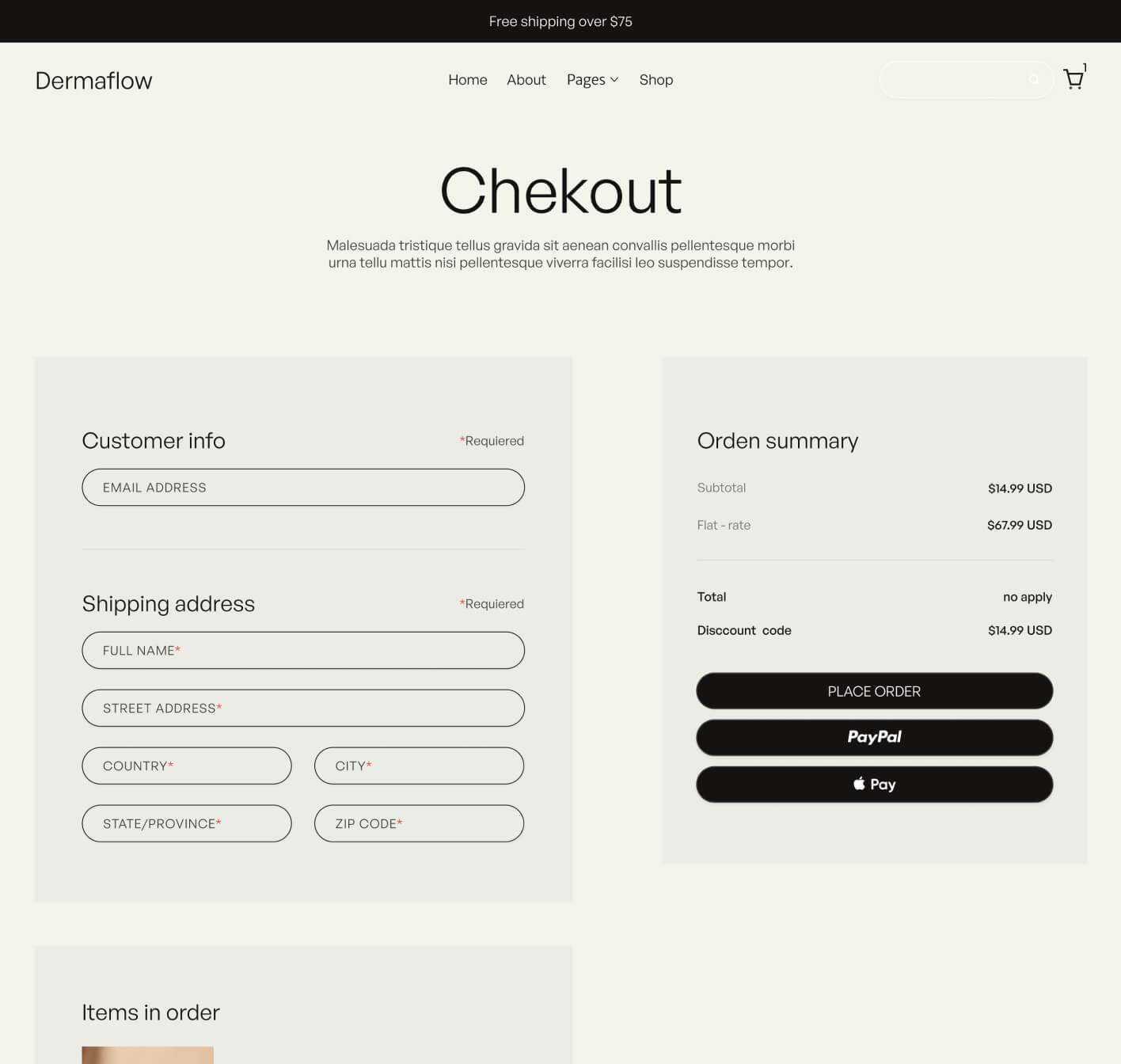 Dermaflow - Checkout Page - Skincare Webflow Template