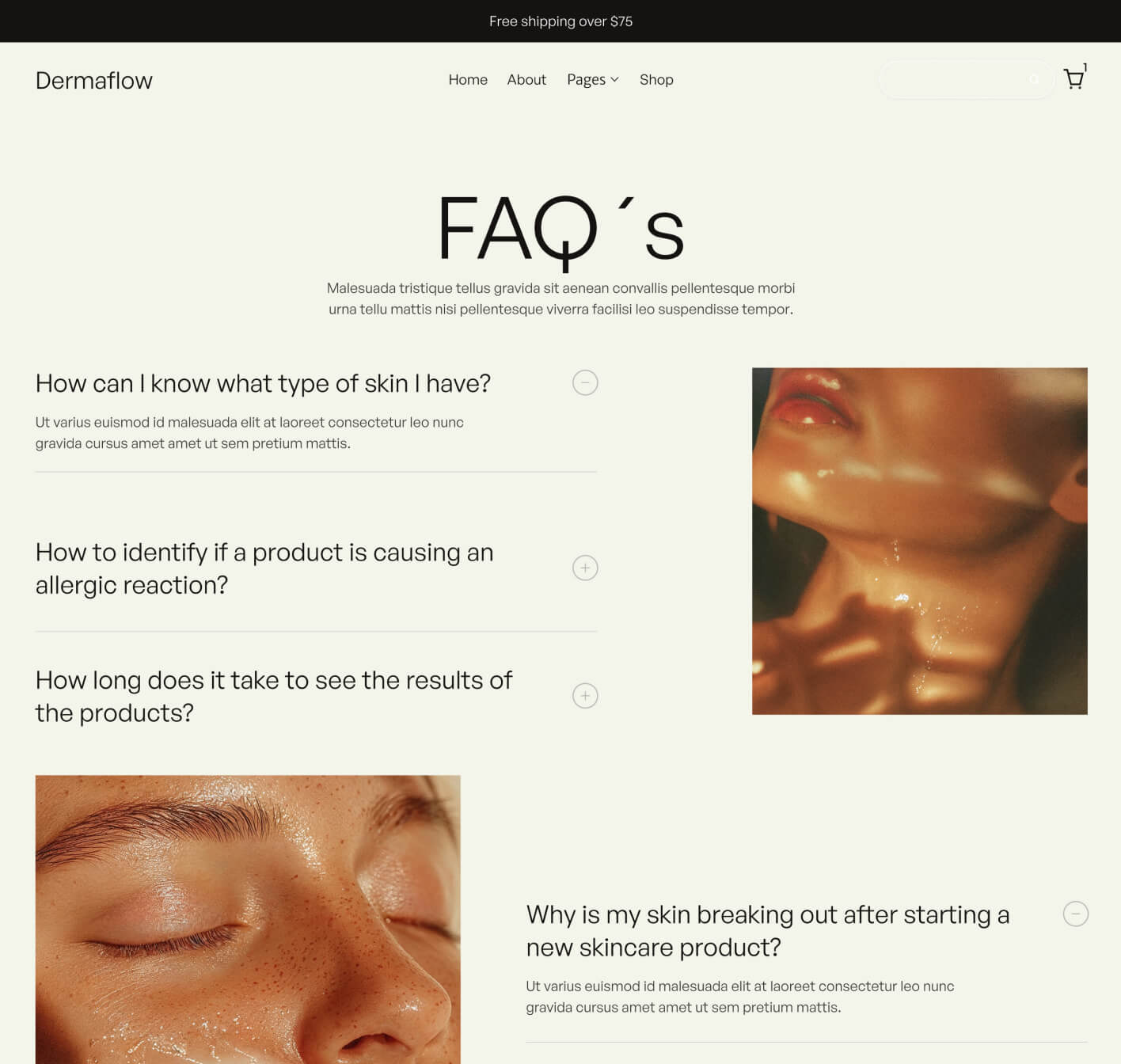 Dermaflow - FAQs Page - Skincare Webflow Template