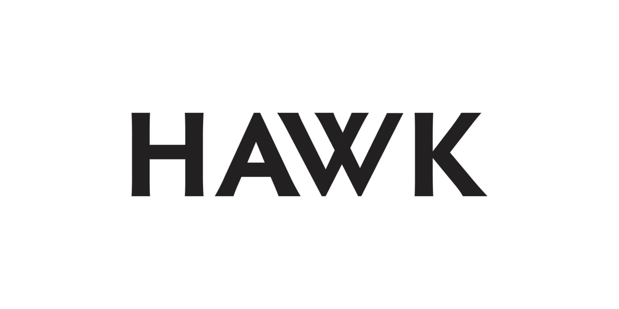 Black stylized text reading 'HAWK' with merged letters W and K on white background.
