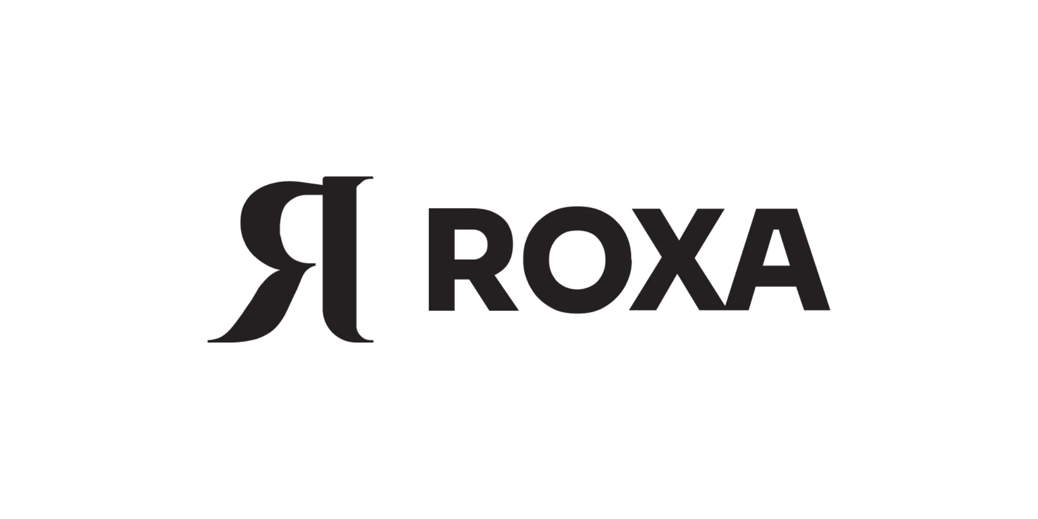 Black stylized letter R next to the bold text ROXA on a white background.