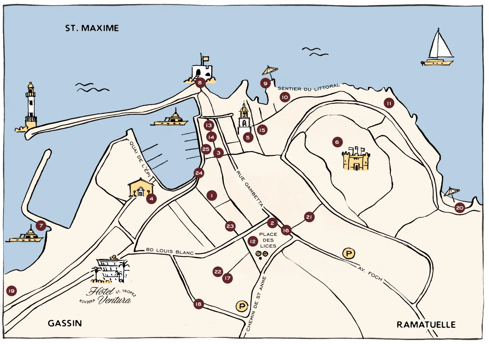 Hand-drawn map of grounds and neighborhood