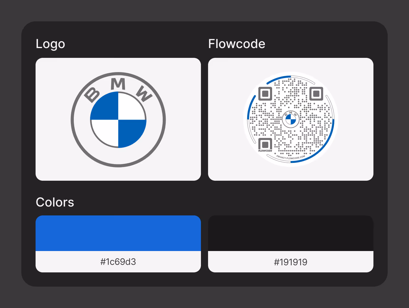 BMW Brand Kit with logo, Flowcode design and colors.