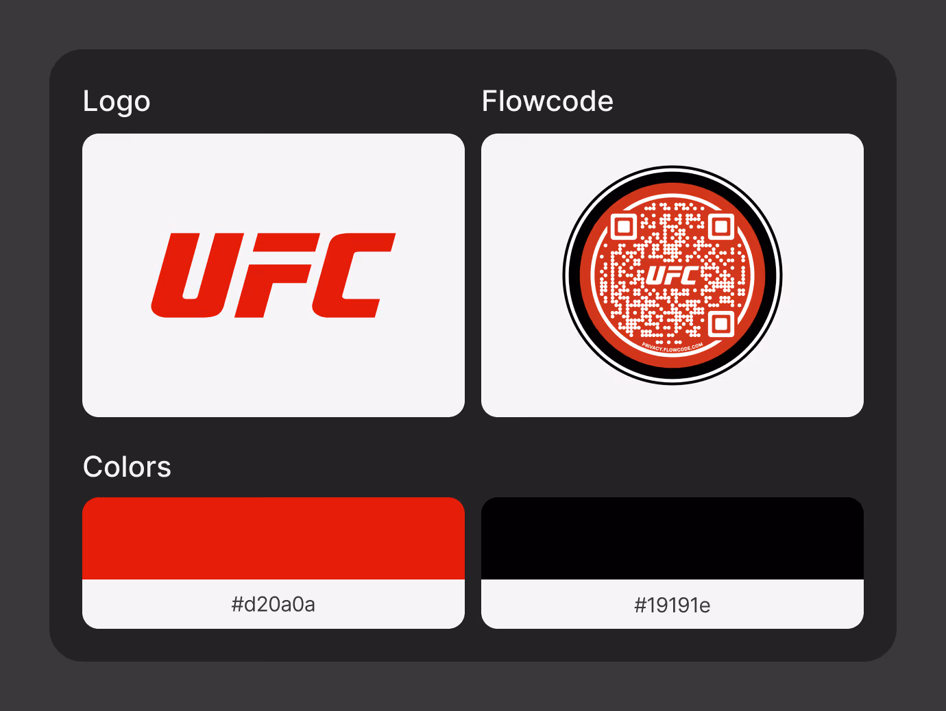 UFC Brand Kit with logo, Flowcode design and colors.