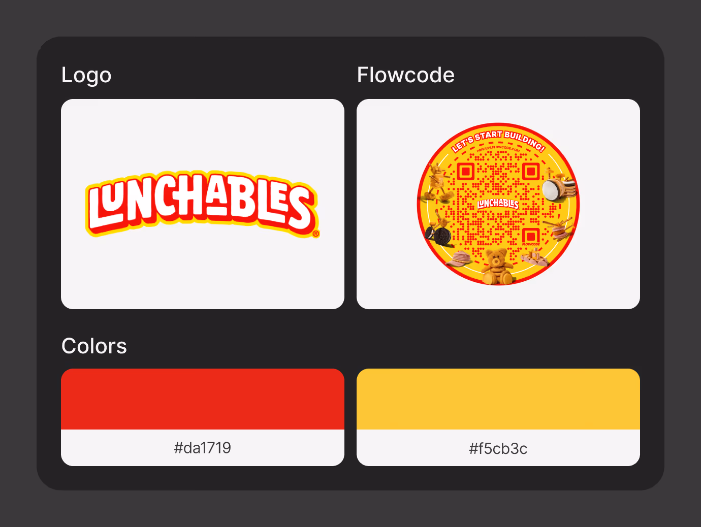 Lunchables Brand Kit with logo, Flowcode design and colors.