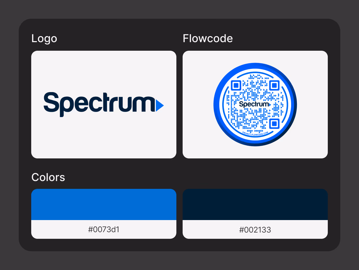 Spectrum Brand Kit with logo, Flowcode design and colors.