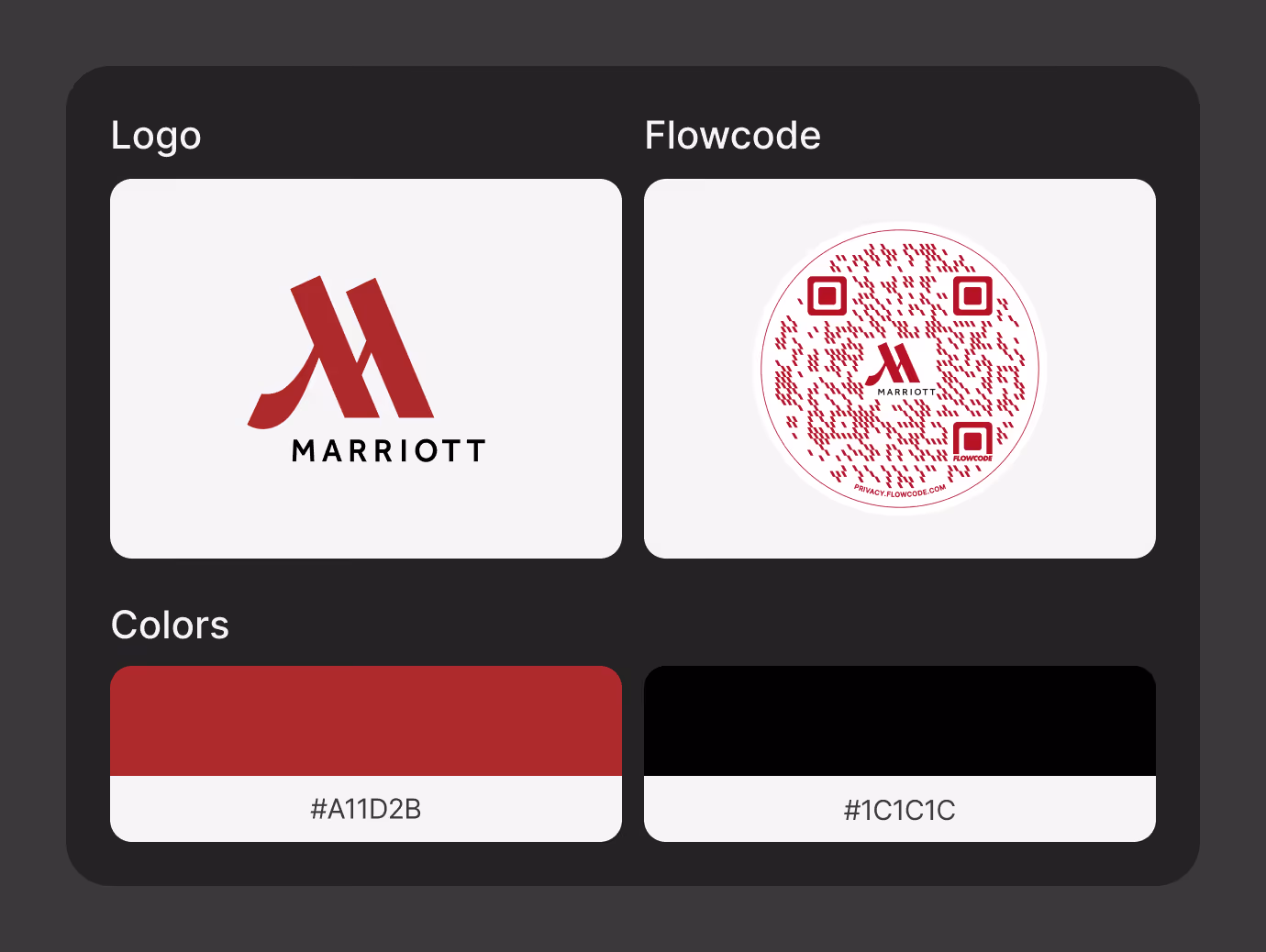 Marriott Brand Kit with logo, Flowcode design and colors.