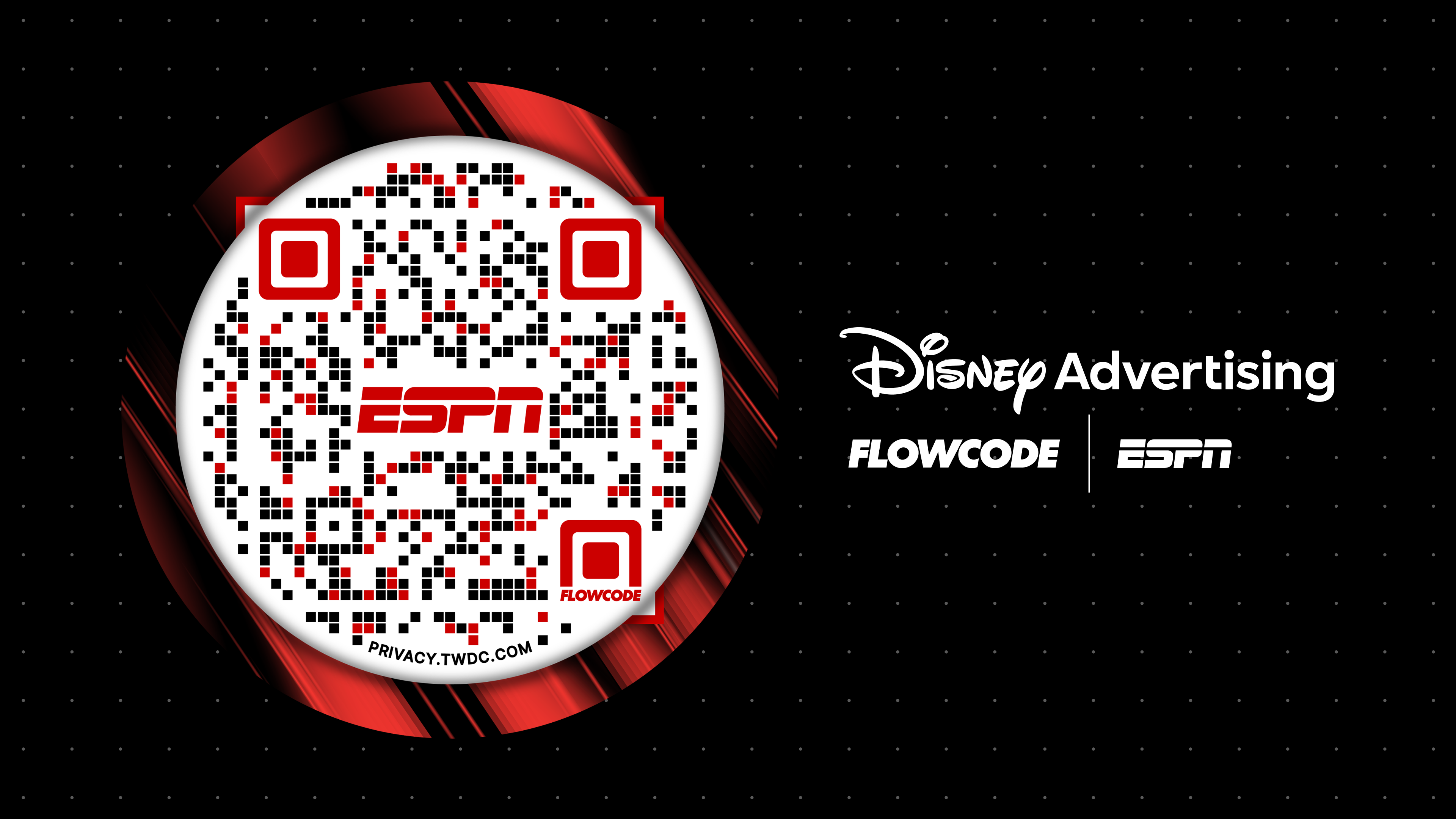 ESPN Flowcode with Disney Advertising, Flowcode, and ESPN Logos