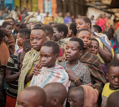 Group of children gathered together in a safe community space in the Democratic Republic of Congo
