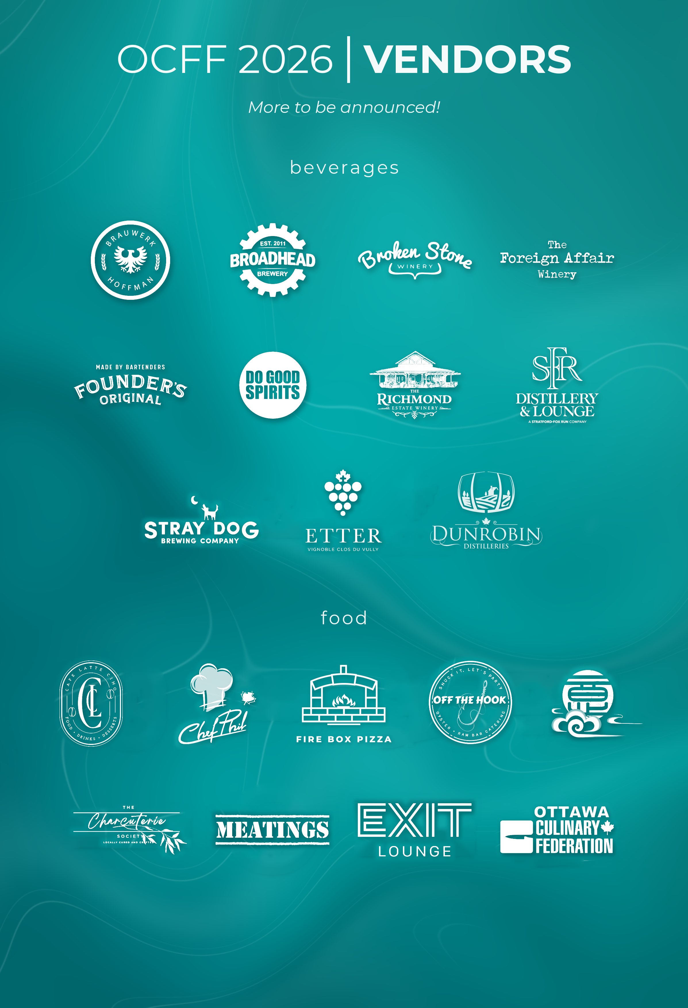 OCFF 2026 vendors: beverage and food vendor logos