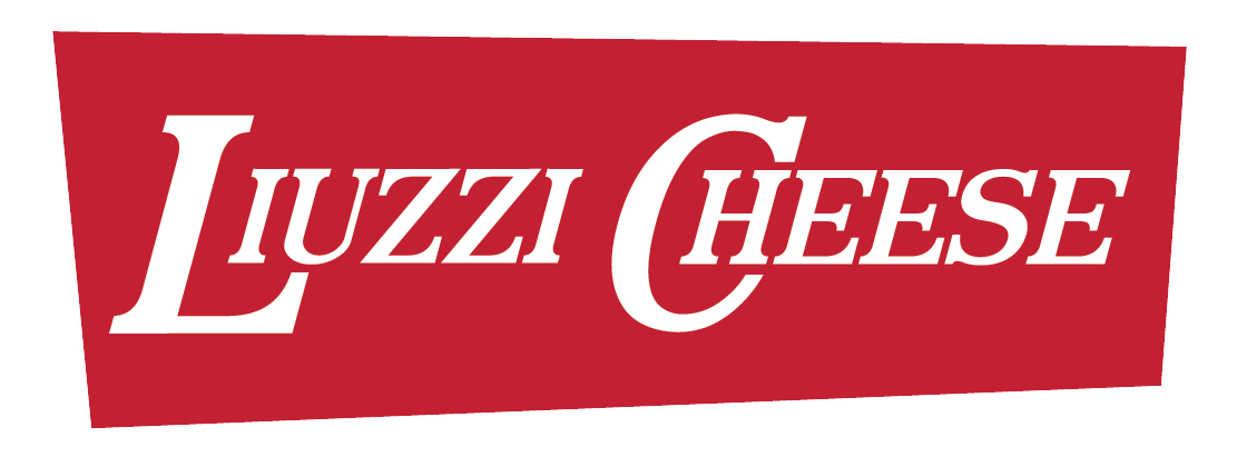 Liuzzi Cheese logo with white text on a red trapezoid background.