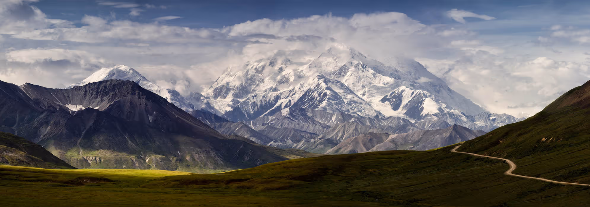 Photo of snow capped Mount Denali. 