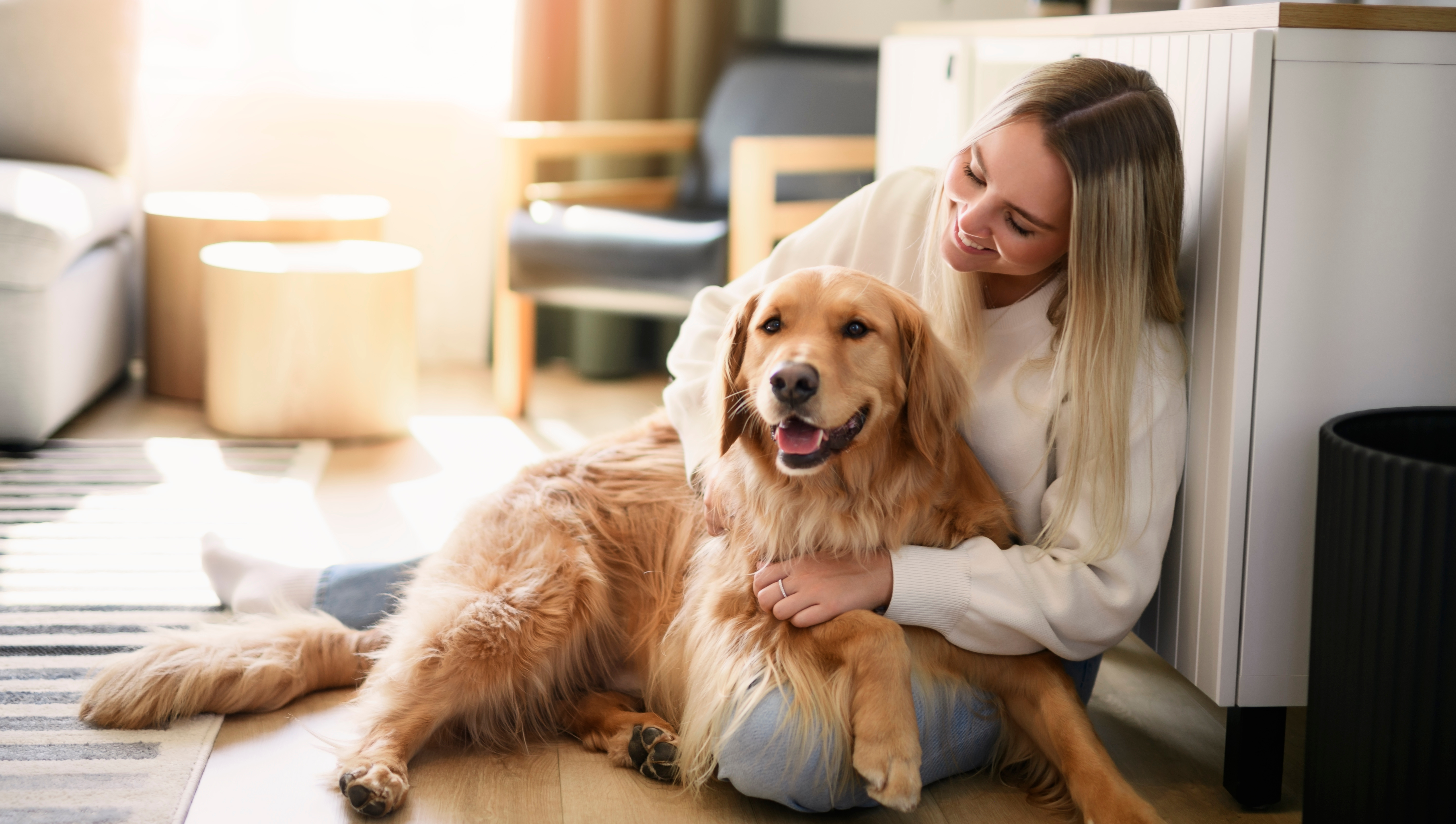 Girl holding dog