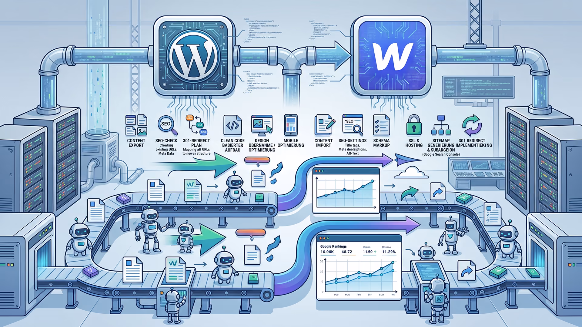 Illustration: Migration von WordPress zu Webflow ohne Ranking-Verlust