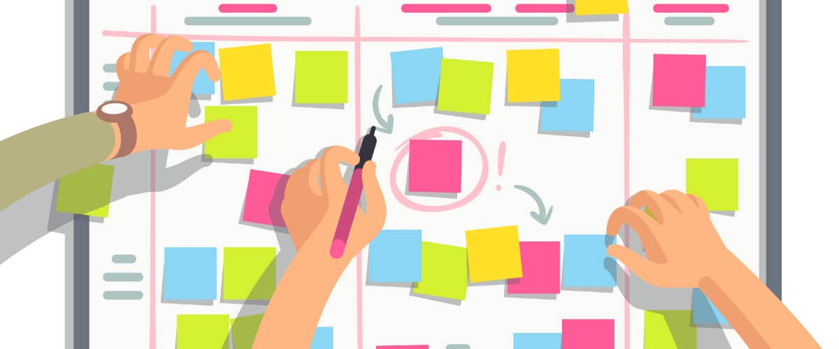 developers-team-planning-weekly-schedule-tasks-on-task-board-teamwork-vector-id915156886