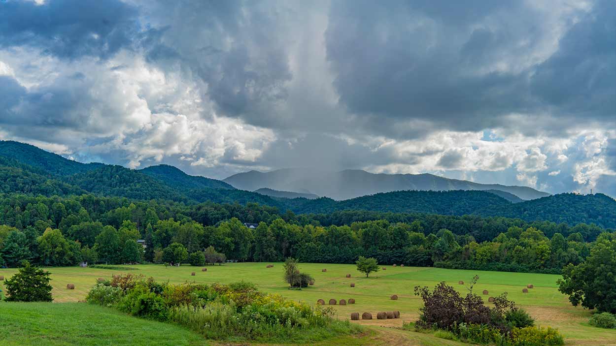 Aerial view of the clouds covering Wears Valley, Tennessee.