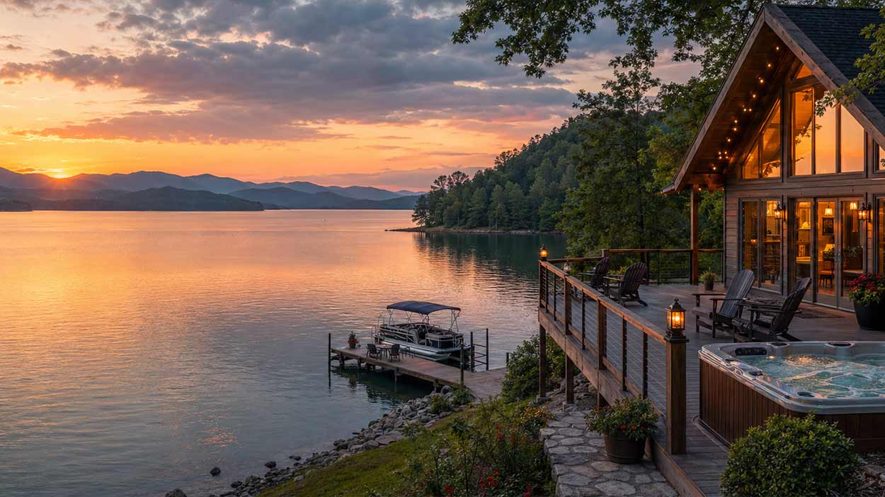 A view of sunset over Douglas Lake, Tennessee.