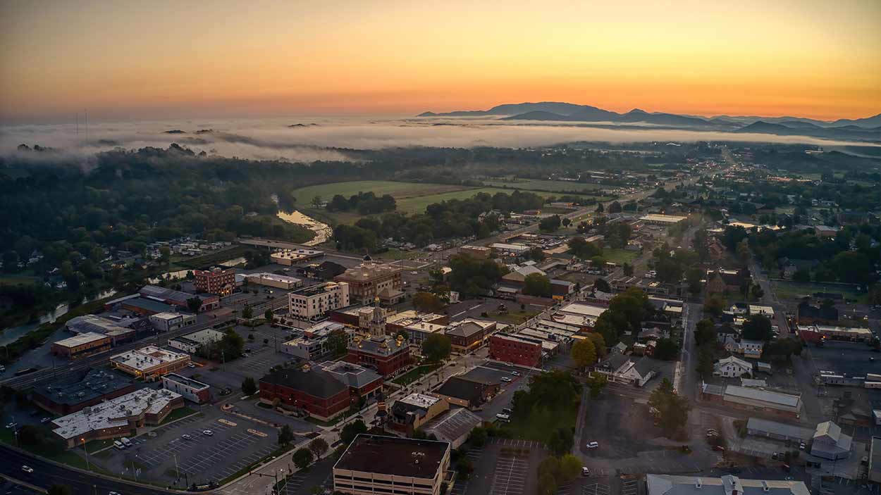 Aerial view of Sevier County, Tennessee.