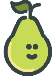 Smiling pear illustration with leaf