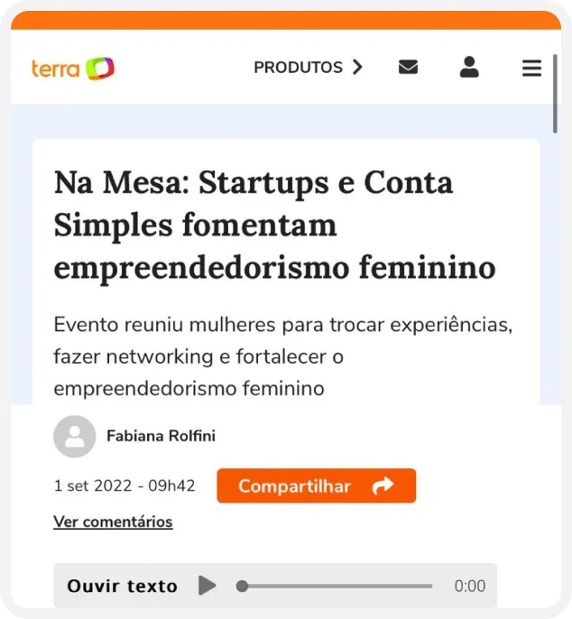 Captura de tela da notícia do Terra sobre a Conta Simples