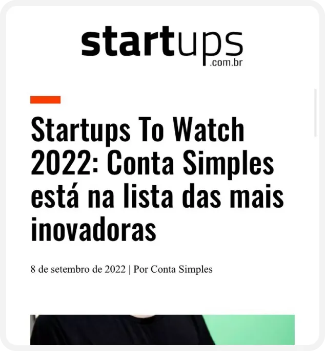 Captura de tela da notícia da Startups.com.br sobre a Conta Simples