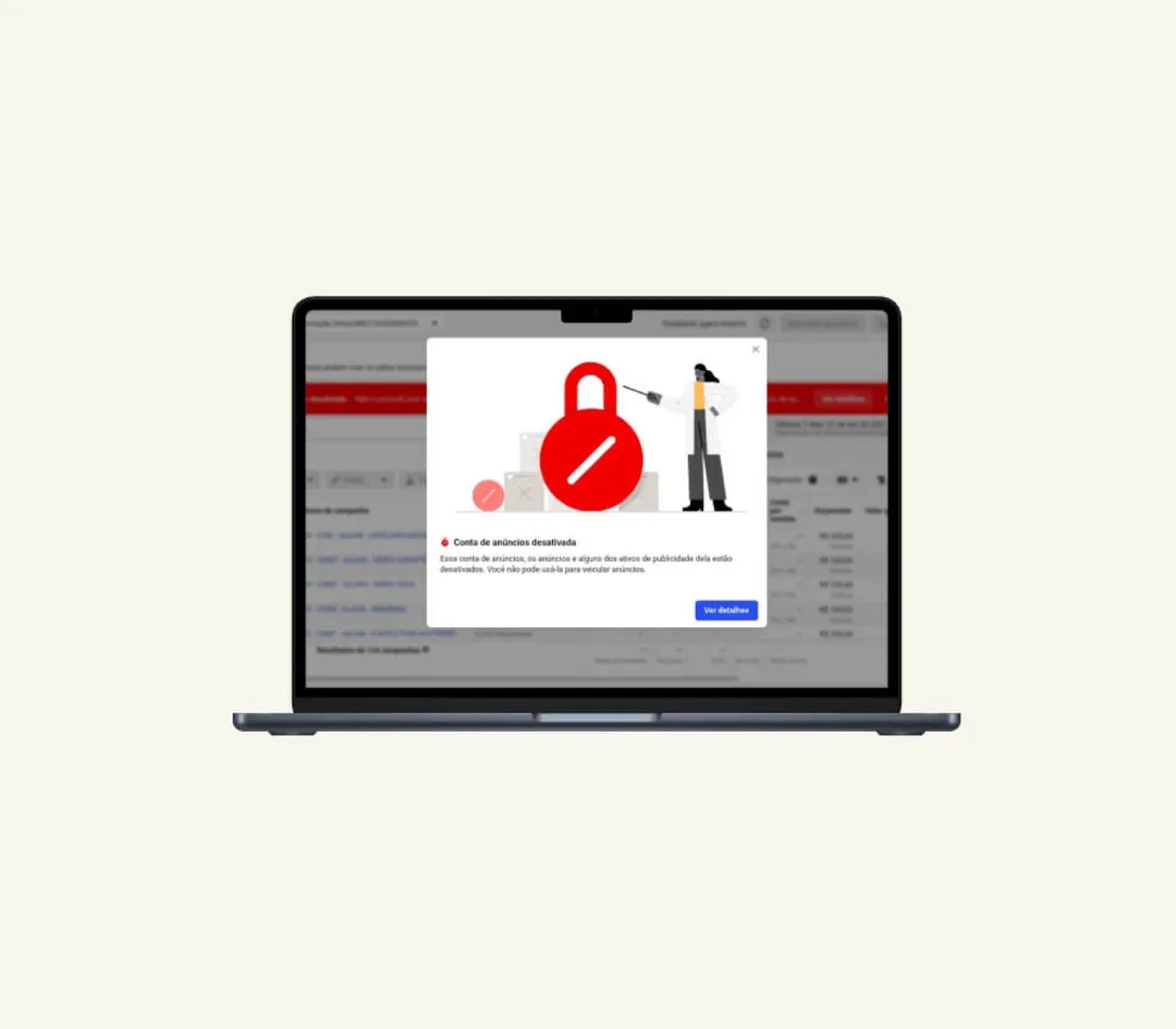 Ilustração demonstrando a conta de anúncios sendo desativada