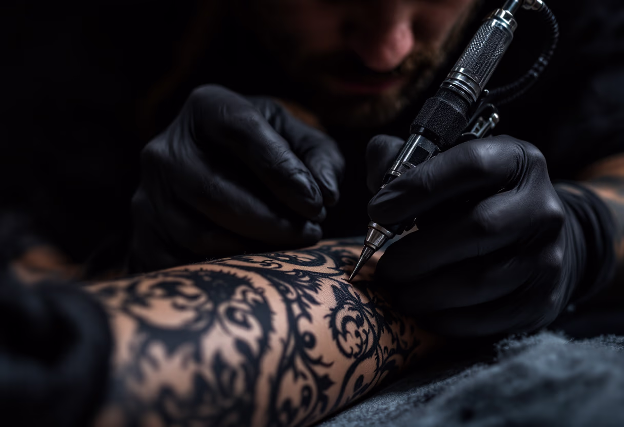 image of artist creating a tattoo