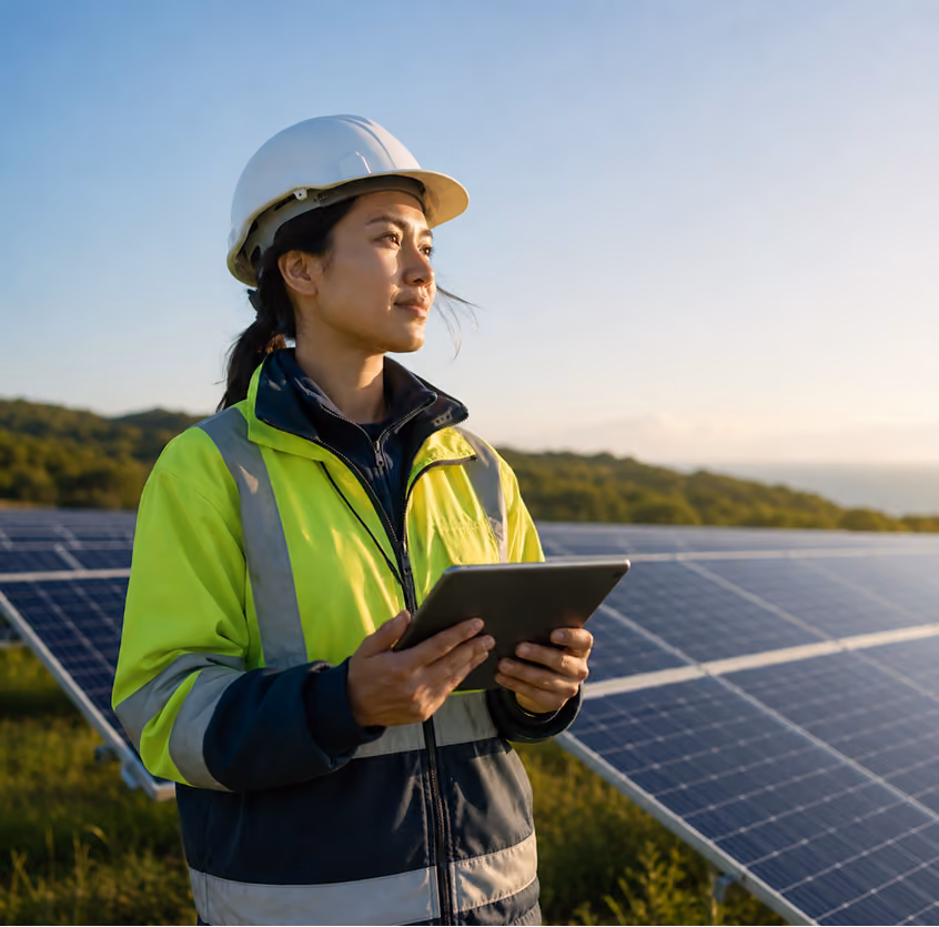 Woman working an entry level environmental job on a solar site in California.