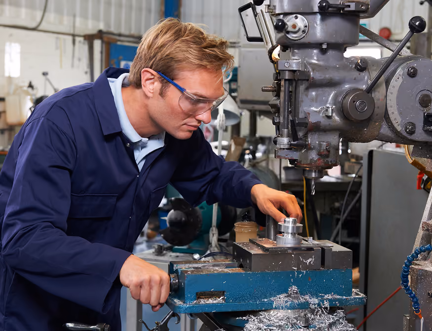 A machinist job involving inspecting and shaping metal components for production.