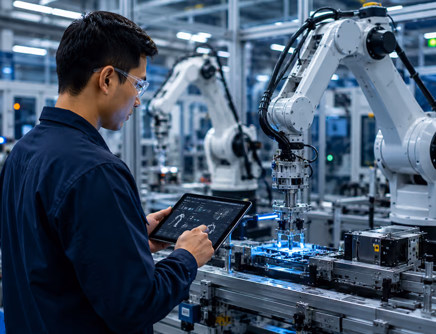 Electro-mechanical technician troubleshooting robotics and industrial automation systems.
