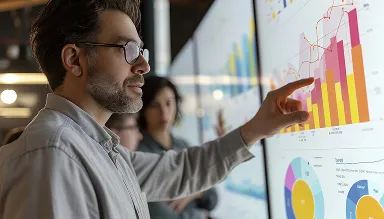 People looking at a variety of data on a screen