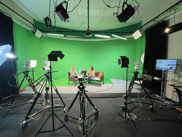 MVTV's green screen stage set up for filming
