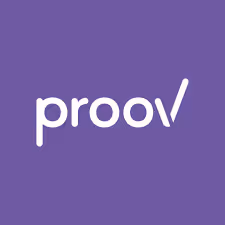 Proov brand logo with white text and checkmark on a purple background.