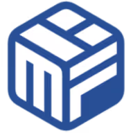 Blue and white geometric logo with stylized letters forming a cube shape.