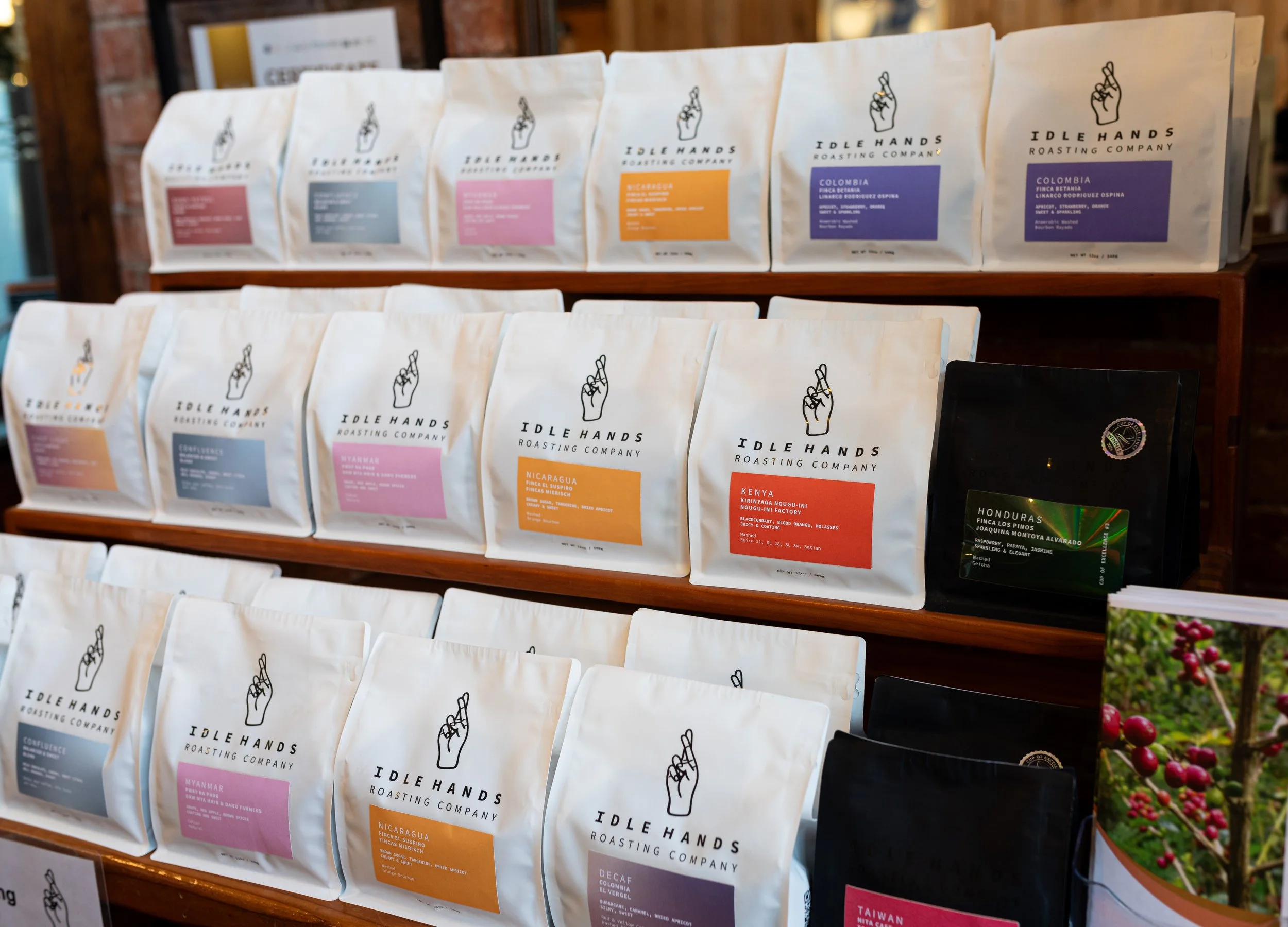 Idle Hands Roasting Company coffee bags on display