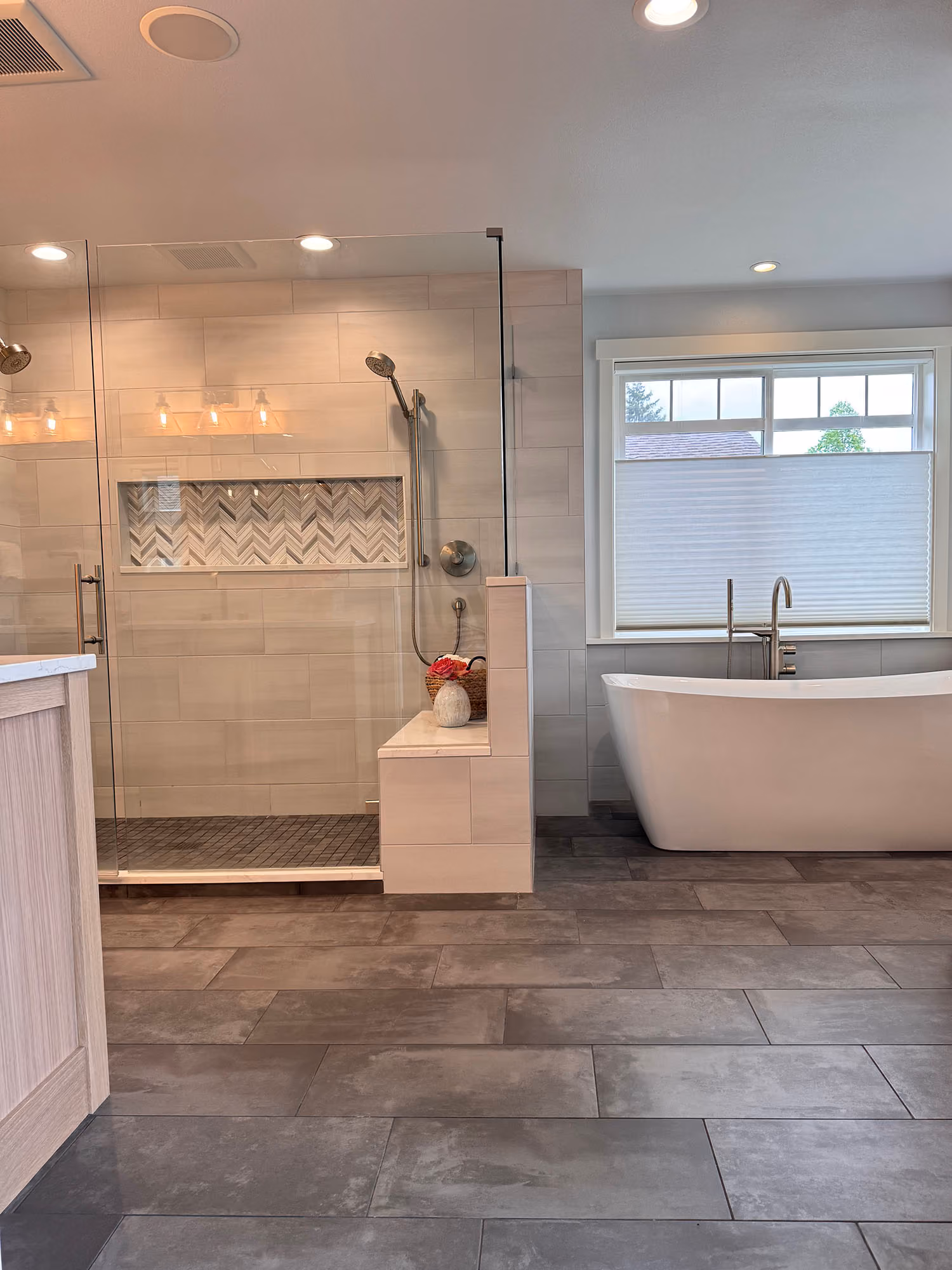 Bathroom with walk-in shower and soaking tub