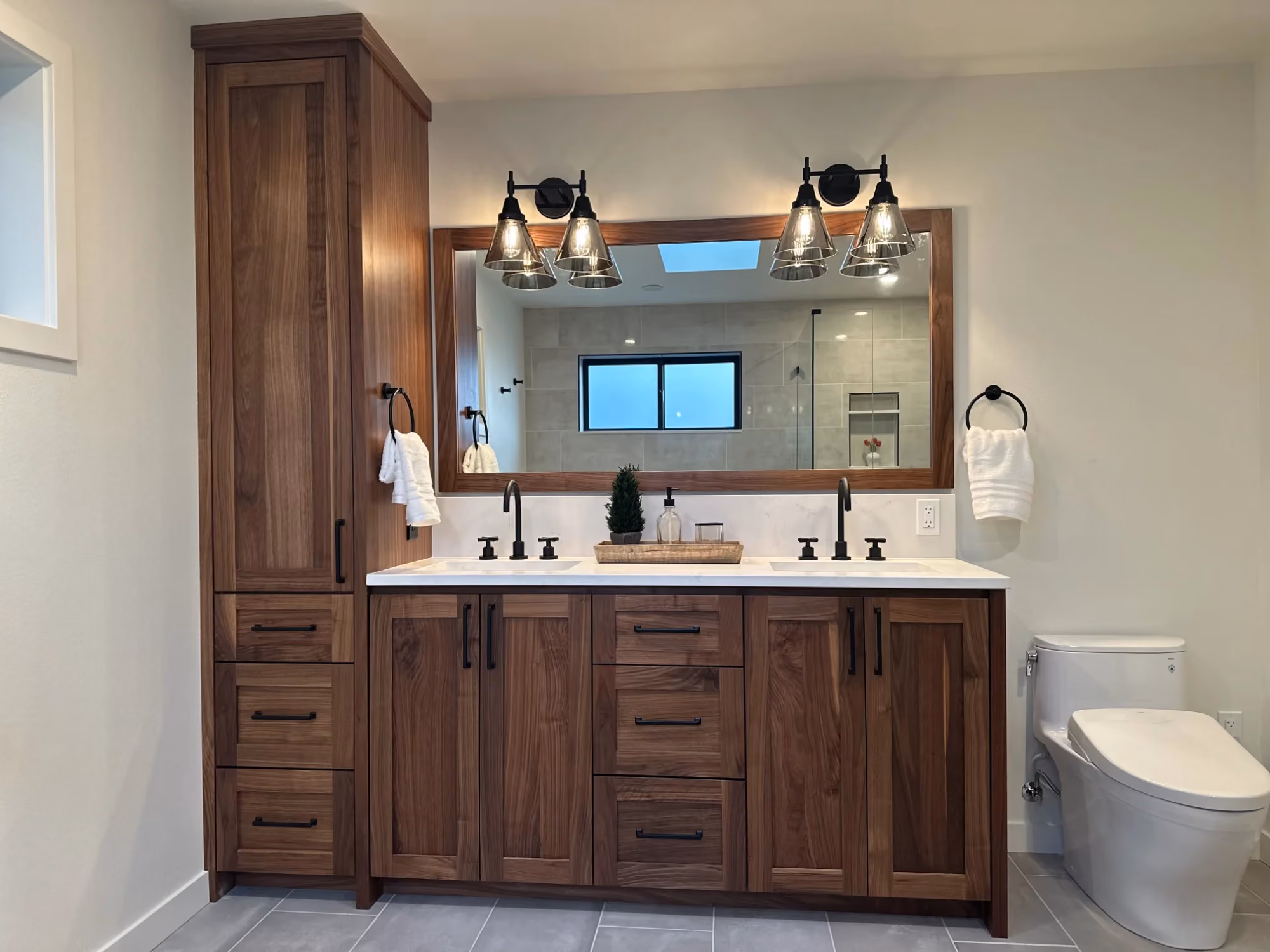 Bathroom vanity with mirror and lights