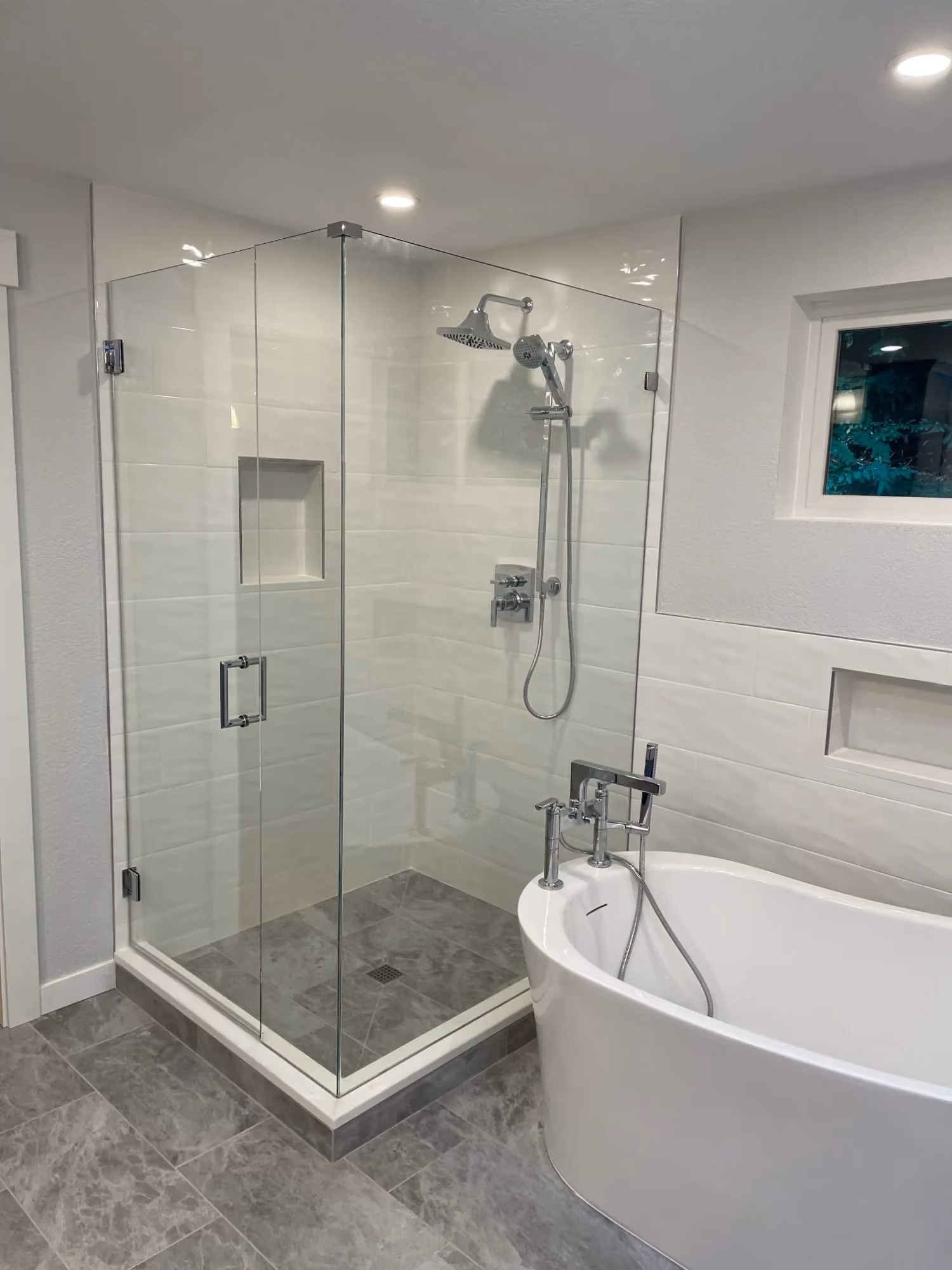 Modern bathroom with shower and bathtub