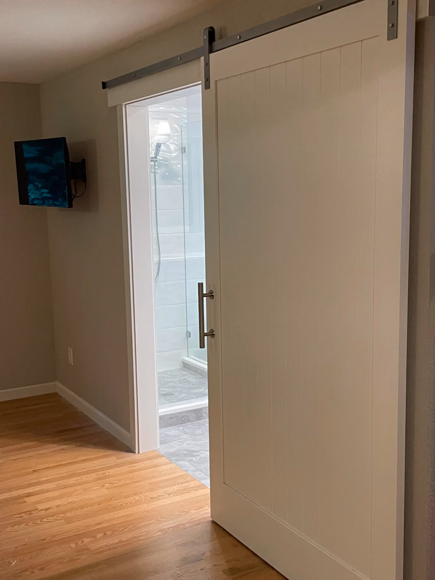 Bedroom doorway with hardwood floor