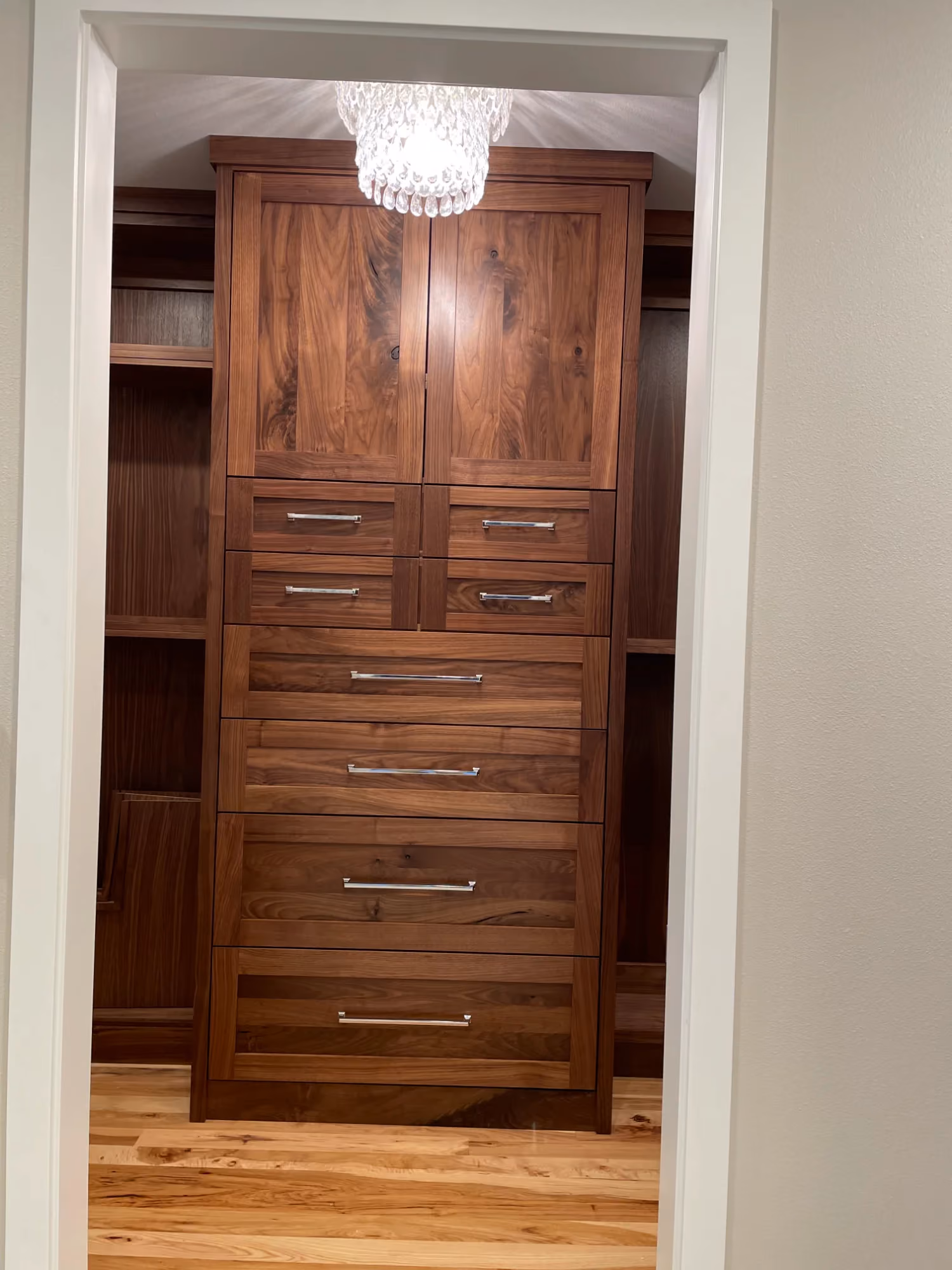 Wooden door with dark stain finish