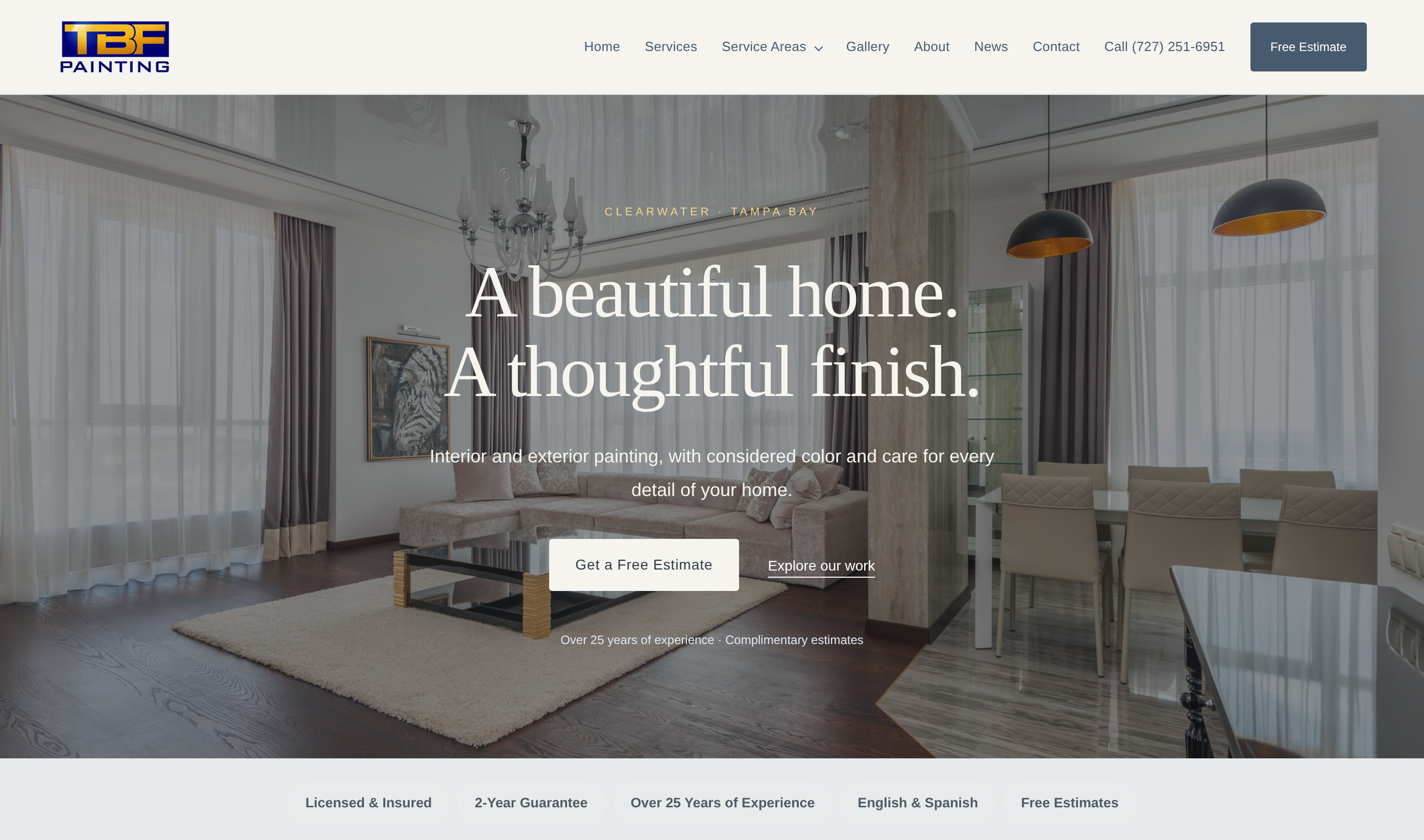 Redesigned TBF Painting homepage
