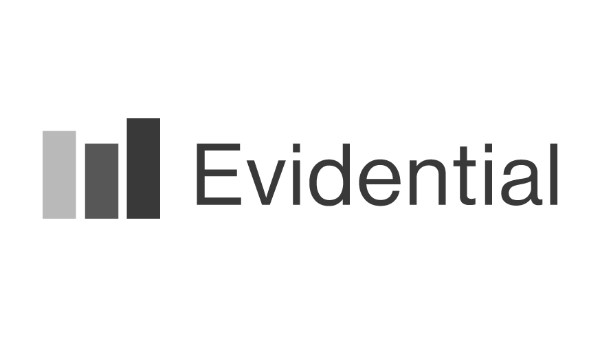 Logo with three vertical bars increasing in height next to the text Evidential.