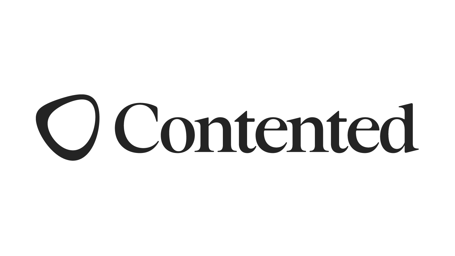 Contended logo with stylized black emblem to the left of the word Contended in black serif font.
