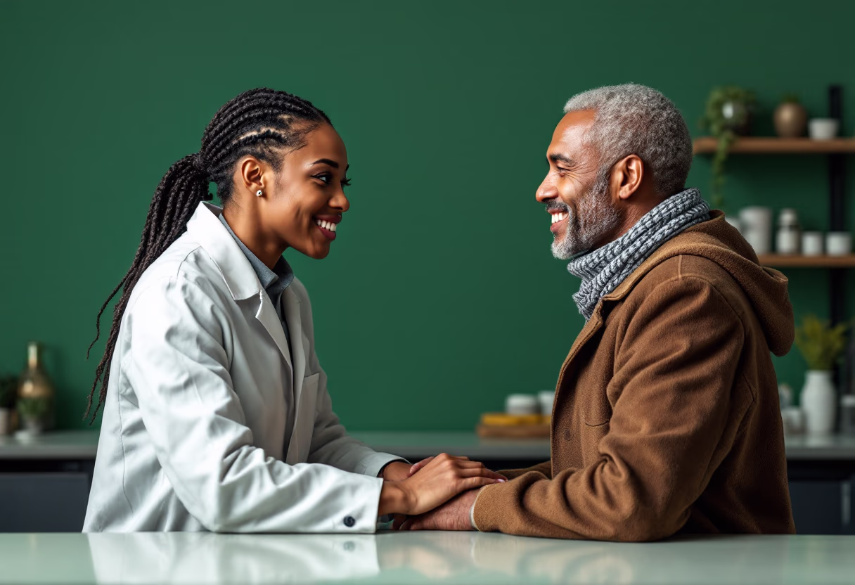 image of pharmacist explaining medication to a customer
