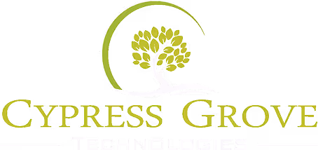 Cypress Grove Technologies logo featuring a stylized green tree inside a crescent shape.