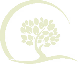Green tree with multiple leaves inside a green circular swoosh design on a transparent background.